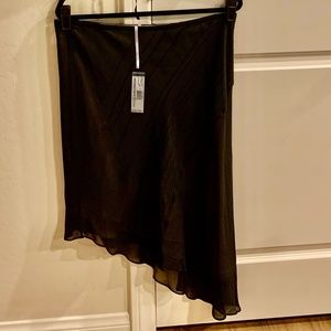 NWT MAX STUDIO Black sz LG Silk Sheer Lined Skirt Asymmetrical w Stitched Piping